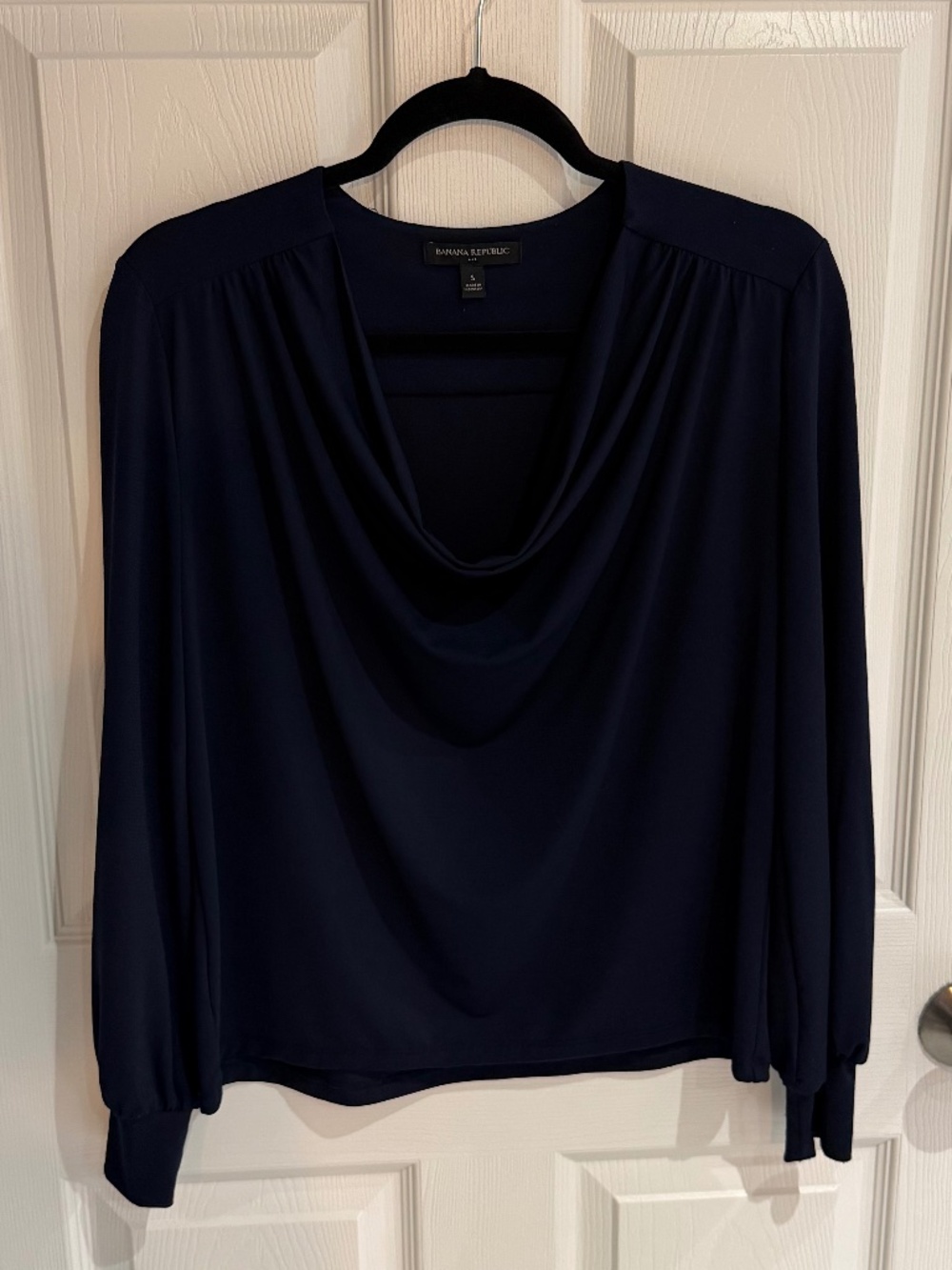 Banana Republic drape-neck long sleeve Navy blouse—Size Small